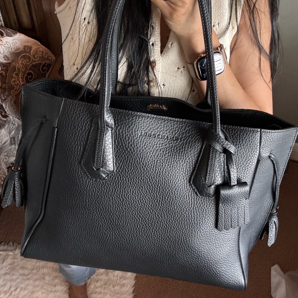 Longchamp Black Leather Tote Bag